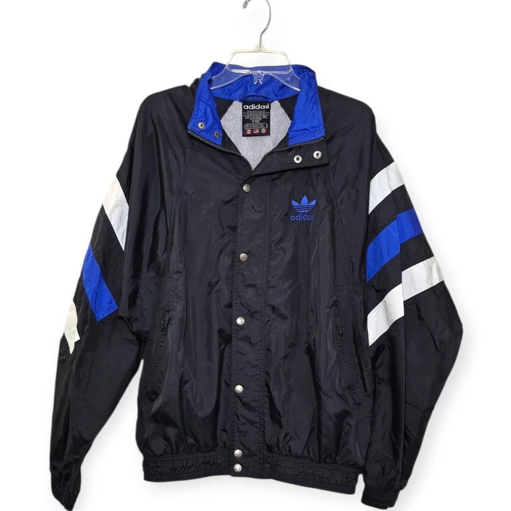 ADIDAS Vintage 90s Windbreaker Jacket Black Blue Medium